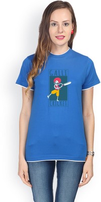 

Campus Sutra Printed Women's Round Neck Blue T-Shirt