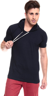 

Izinc Solid Men' Hooded Dark Blue T-Shirt, Navy blue