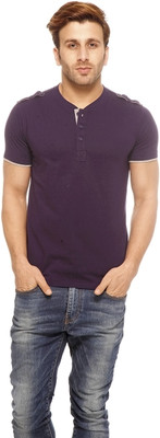 

Gritstones Solid Men' Henley Purple T-Shirt