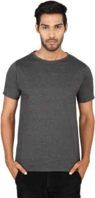 

SayItLoud Solid Men's Round Neck Grey T-Shirt, Black melange