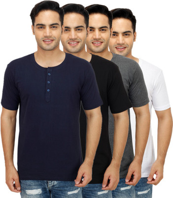 

Sanvi Traders Solid Men Henley Multicolor T-Shirt(Pack of 4