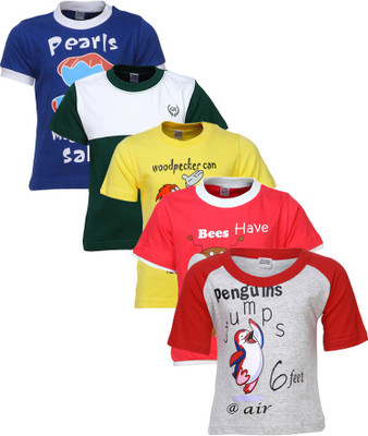 Gkidz Boys Printed Cotton T Shirt(Multicolor, Pack of 5) Flipkart