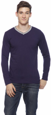 

Gritstones Solid Men's V-neck Purple T-Shirt