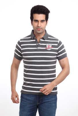 

Parx Striped Men's Polo Neck Grey T-Shirt