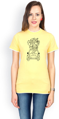 

Campus Sutra Printed Women's Round Neck Yellow T-Shirt