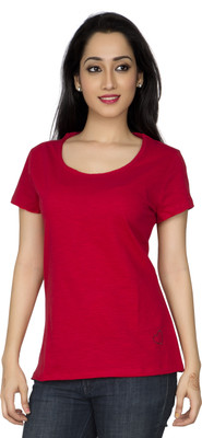 

Hoodz Solid Women's Round Neck Red T-Shirt