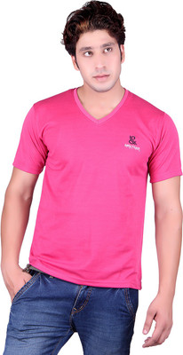 

Sellsy Solid Men's V-neck Pink T-Shirt