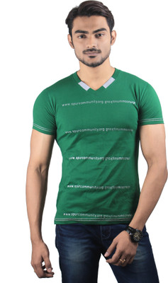 

Spur Printed Men' V-neck Green T-Shirt