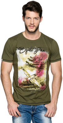 

Spykar Printed Men's Round Neck Green T-Shirt, Olive