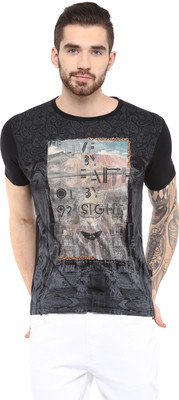

Fritzberg Printed Men's Round Neck Black T-Shirt, Ebony black