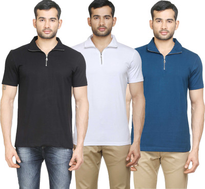 

Poshuis Solid Men's Polo Neck Black, White, Blue T-Shirt(Pack of 3, Black;blue;white