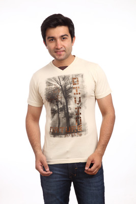 

Parx Printed Men's Round Neck Beige T-Shirt