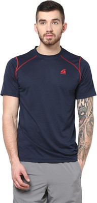 

Aurro Self Design Men's Round Neck Blue T-Shirt, Scarlet