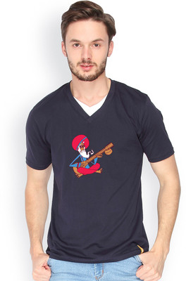 

Campus Sutra Solid Men V-neck Dark Blue T-Shirt