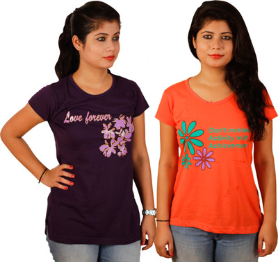 

Tryd Printed Women's Round Neck Multicolor T-Shirt(Pack of 2