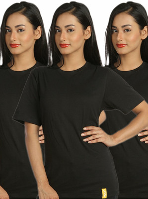 

Campus Sutra Solid Women's Round Neck Black T-Shirt(Pack of 3)