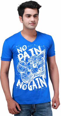 Inkovy Graphic Print Men' V-neck Blue T-Shirt