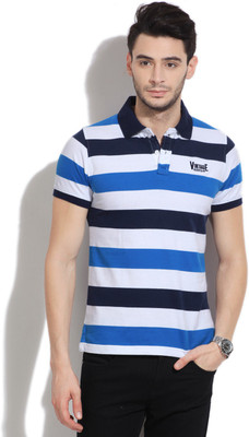 

Peter England Striped Men's Polo Neck White, Blue T-Shirt