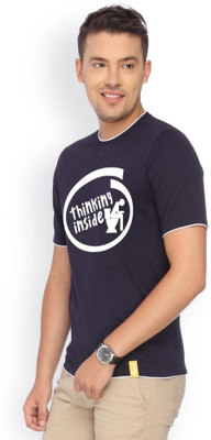 

Campus Sutra Printed Men Round Neck Blue T-Shirt