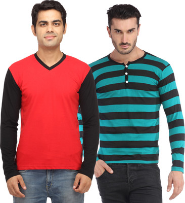 

Leana Solid Men's Fashion Neck Multicolor T-Shirt(Pack of 2, Multi