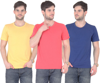 

E'Hiose Solid Men' Round Neck Multicolor T-Shirt(Pack of 3, Blue;gajri;yellow
