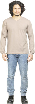 

Oviyon Solid Men' V-neck Silver T-Shirt, Moon rock