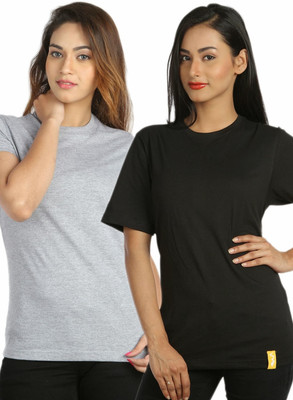 

Campus Sutra Solid Women's Round Neck Grey, Black T-Shirt(Pack of 2