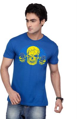 

Inkovy Graphic Print Men' Round Neck Blue T-Shirt