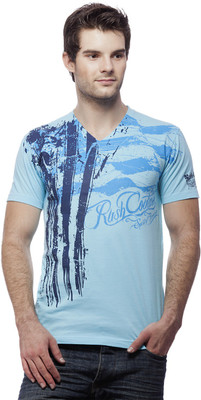 

Rush Couture Graphic Print Men's V-neck Blue T-Shirt