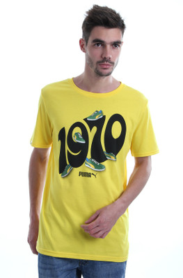 

Puma Printed Men' Round Neck Yellow T-Shirt, Vibrant yellow
