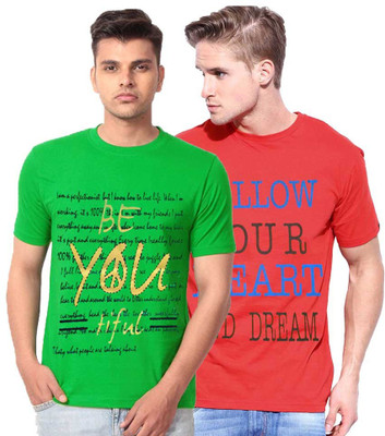 

Cool Club Printed Men' Round Neck Multicolor T-Shirt(Pack of 2, Green;red
