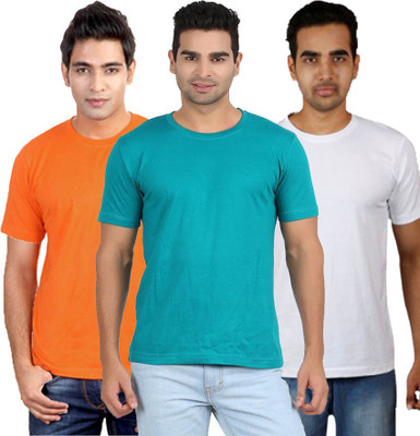 

Purple Square Solid Men's Round Neck Multicolor T-Shirt(Pack of 3, Blue;orange;white