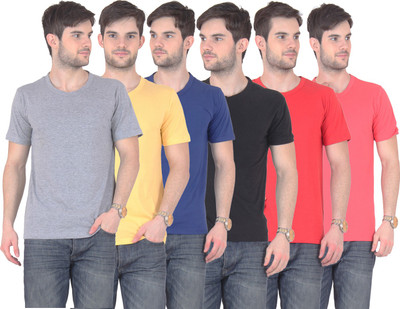 

E'Hiose Solid Men's Round Neck Multicolor T-Shirt(Pack of 6, Black;blue;gajri;grey;red;yellow