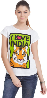 

The Indian Solid Women's Round Neck White T-Shirt
