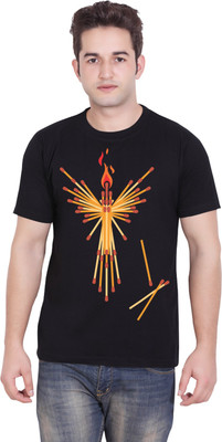 

Tantra Graphic Print Men's Round Neck Black T-Shirt