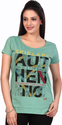 

Fritzberg Printed Women's Round Neck Green T-Shirt, Sea green