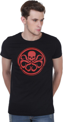 

White Kalia Printed Men's Round Neck Black T-Shirt