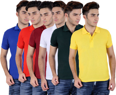 

Sanvi Traders Solid Men Polo Neck Multicolor T-Shirt(Pack of 6