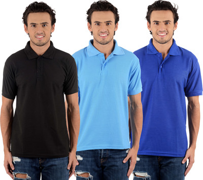 

Blaze Solid Men's Polo Neck Multicolor T-Shirt(Pack of 3, Black;royal blue;sky blue