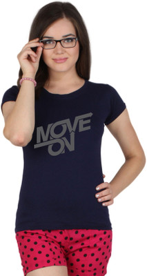 

SayItLoud Printed Women' Round Neck Blue T-Shirt, Navy blue