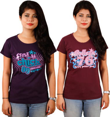 

Tryd Printed Women's Round Neck Multicolor T-Shirt(Pack of 2)