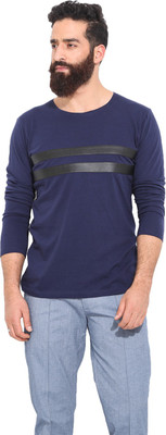 

Mr Button Solid Men' Round Neck Blue T-Shirt, Cotton