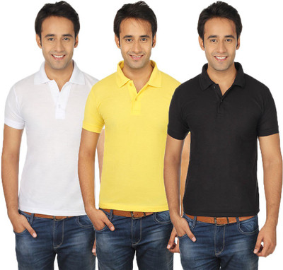 

Quetzal Solid Men's Polo Neck Multicolor T-Shirt(Pack of 3, Black;white;yellow