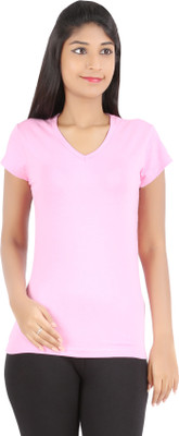 

Rham Gold Solid Women' V-neck Pink T-Shirt