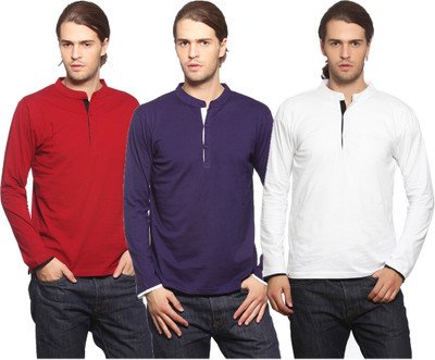 

Gritstones Solid Men's Henley Multicolor T-Shirt(Pack of 3, Indigo;navy;white