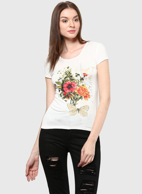 

Honey By Pantaloons Printed Women' Round Neck Beige T-Shirt, Ecru