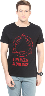 

White Kalia Printed Men's Round Neck Black T-Shirt