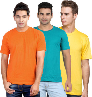 

Purple Square Solid Men's Round Neck Multicolor T-Shirt(Pack of 3, Blue;orange;yellow