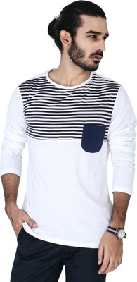 

Mr Button Striped Men's Round Neck White T-Shirt