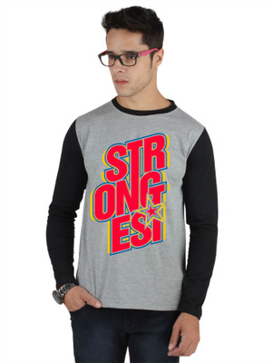 

SayItLoud Printed Men' Round Neck Grey, Black T-Shirt